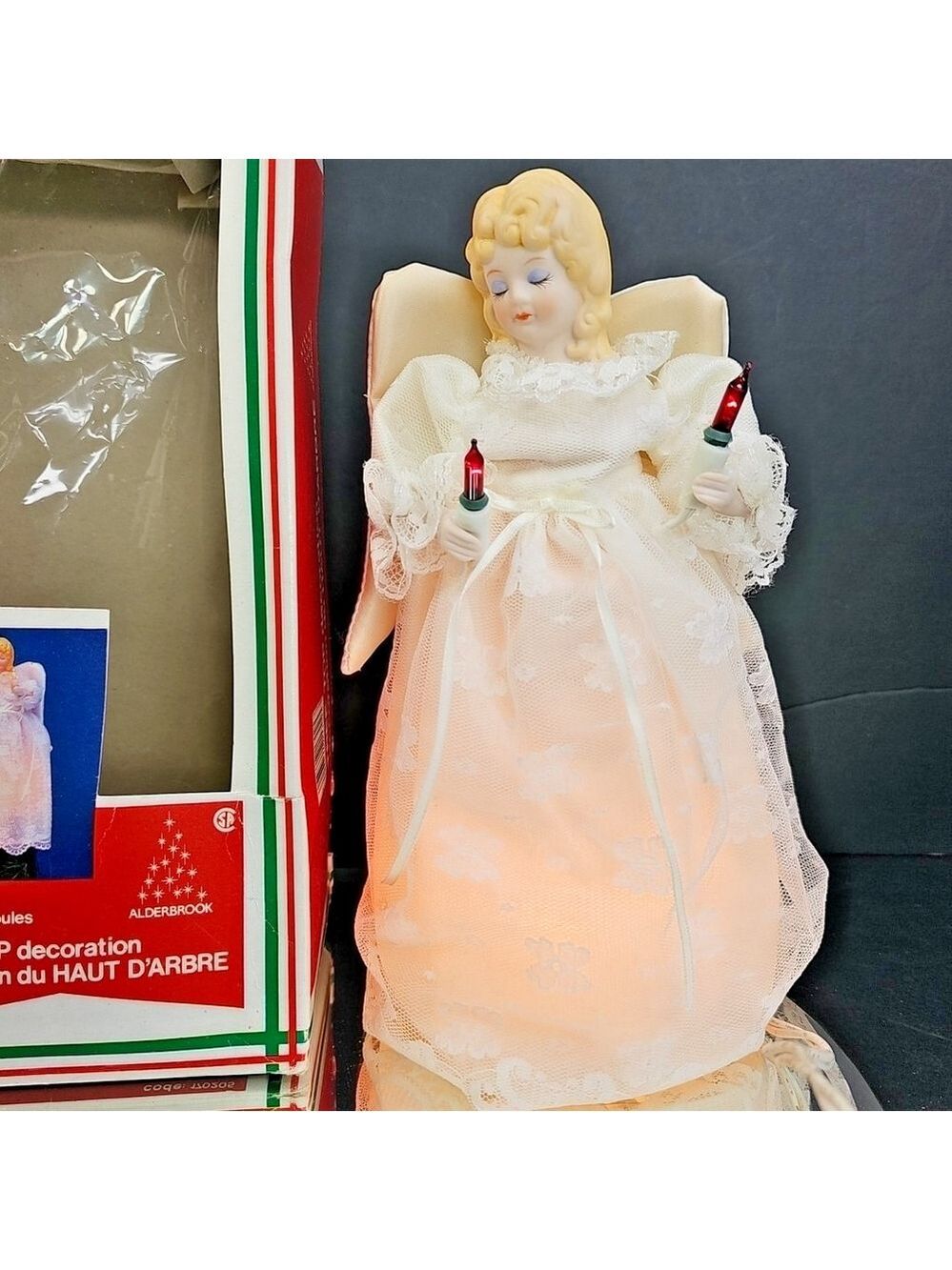 Alderbrook Sears Lighted Treetop Angel Porcelain Head 9.5" Tree Topper Taiwan